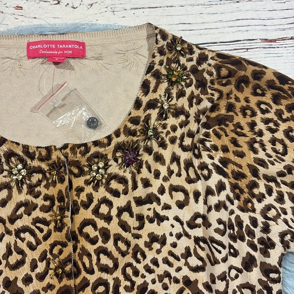 Charlotte Tarantola Cheetah Lightweight Sequin Silk Blend Cardigan - Picture 6 of 11